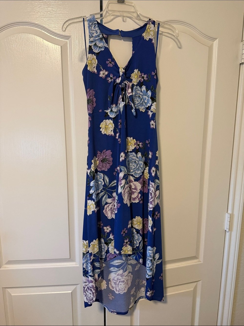Candie's Royal Blue Floral High-Low Maxi Dress with Tie Front